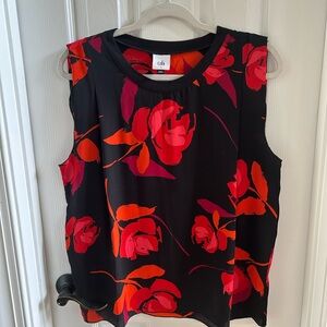 Cabi Women's Black and Red Floral Complete Top
